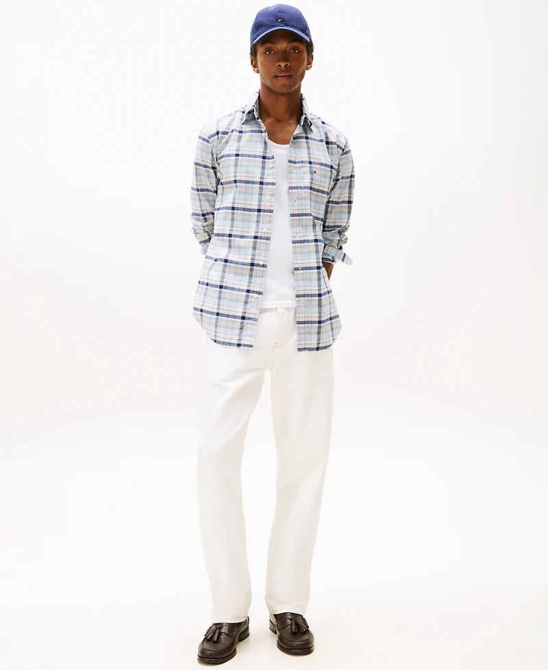 Tommy Hilfiger Men's Relaxed Fit Long Sleeve Multi Check Button-Down Oxford Shirt