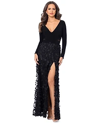 Xscape Mesh-Cutout Flower Gown