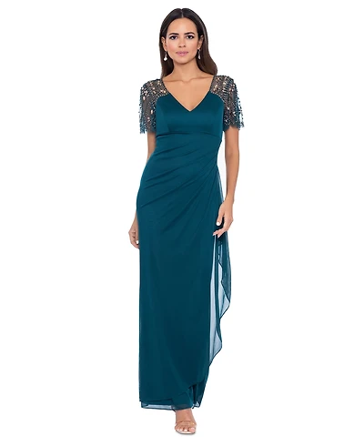 Xscape Beaded-Sleeve Gown