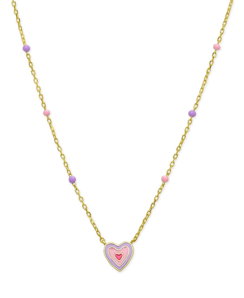 Lily Nily Girls Pink and Purple Enamel Heart Necklace in 18K Gold over Sterling Silver