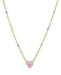 Lily Nily Girls Pink and Purple Enamel Heart Necklace in 18K Gold over Sterling Silver