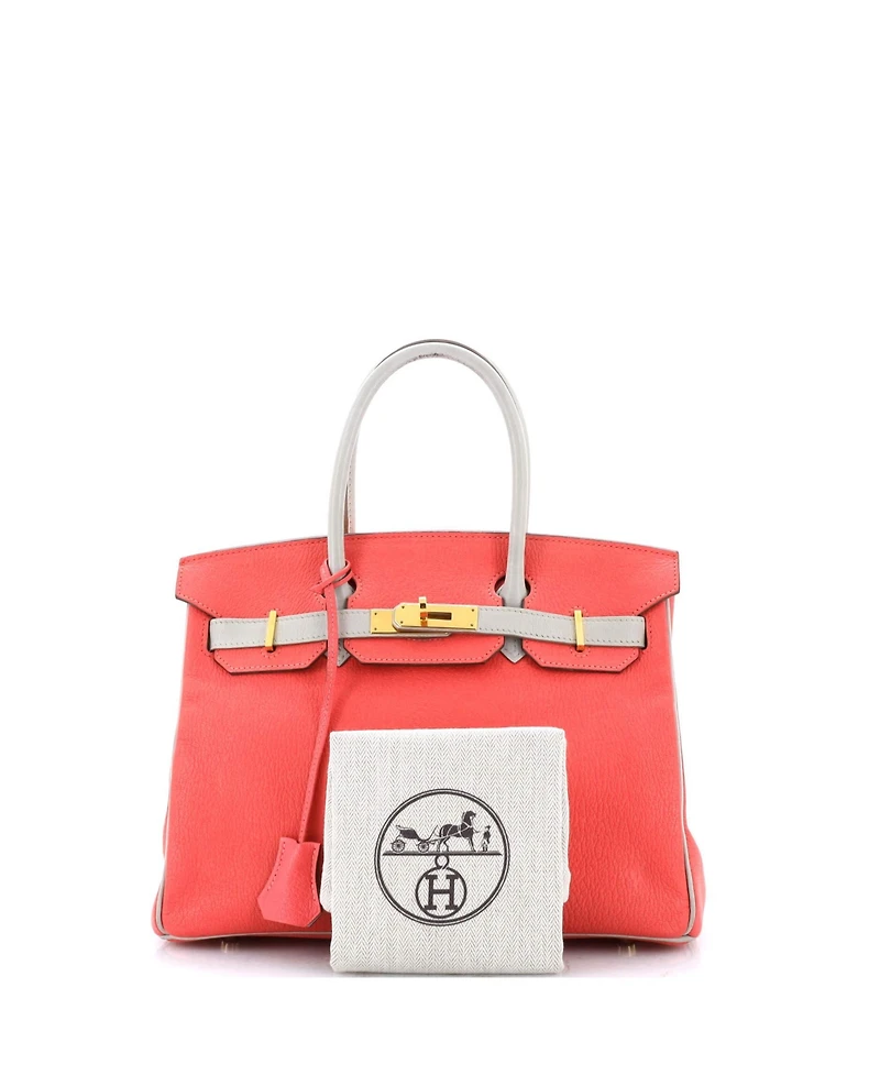 Pre-Owned Hermes Birkin 30 Handbag Bicolor Chevre Mysore with Gold Hardware