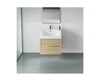 Casainc 24" Wall-Mounted Bathroom Vanity with Sink, Floating Storage Cabinet Stone Resin Countertop and Soft Close Drawers, Natural Oak