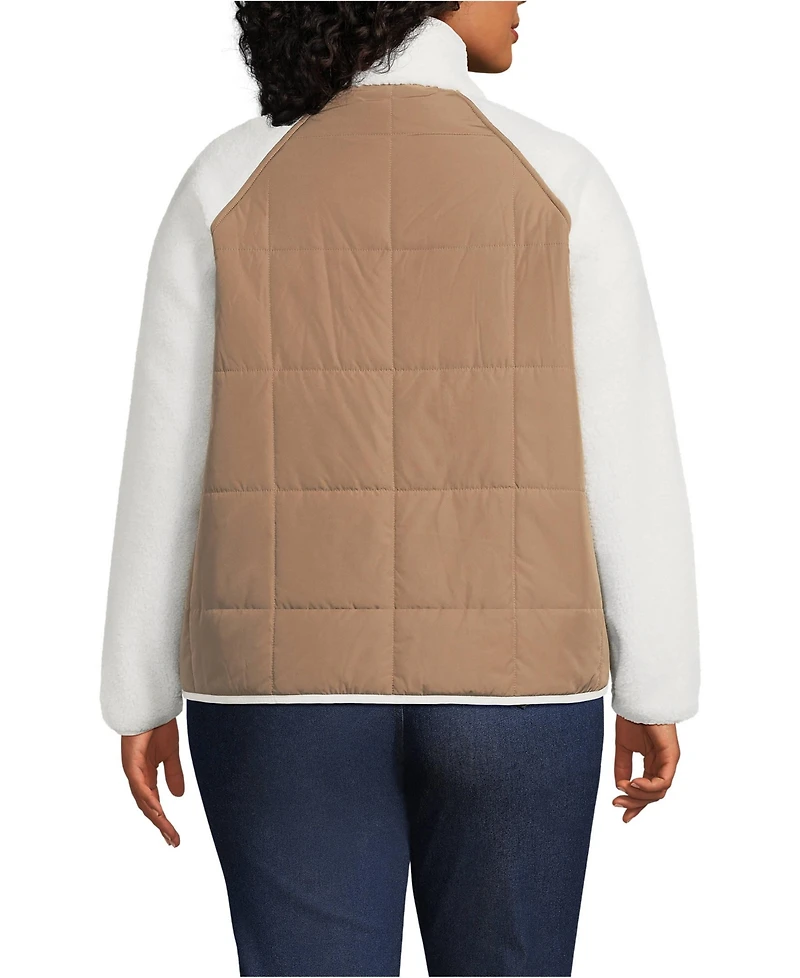 Lands' End Plus Mixed Media High Pile Fleece Jacket