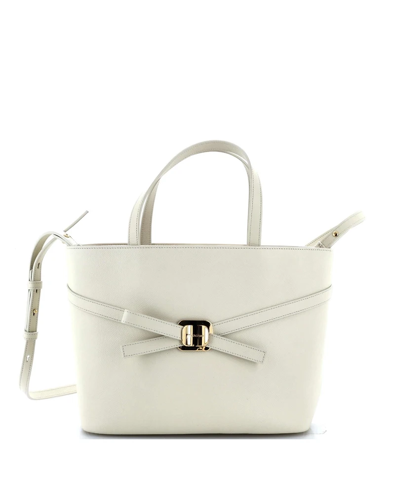 Pre-Owned Salvatore Ferragamo Small Front Cross Bow Shopper Tote Leather
