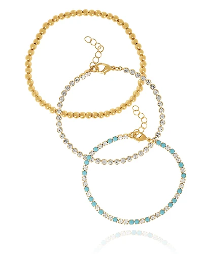 Jessica Simpson 3-Piece Chain & Crystal Bracelet Set