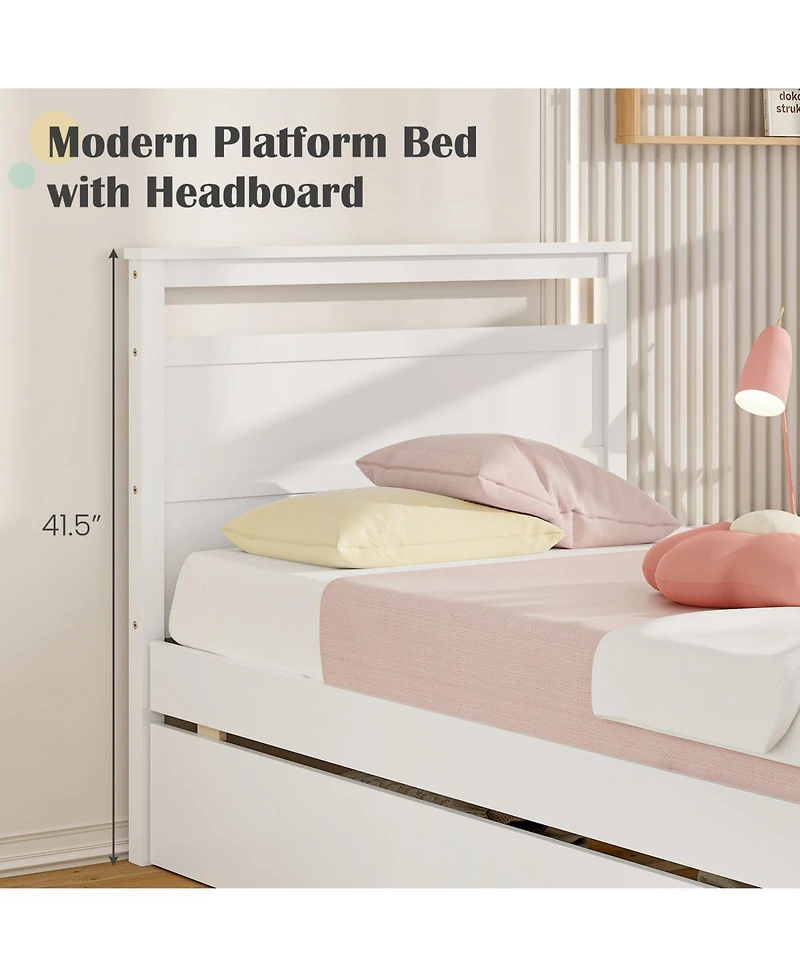 Twin Wooden Bed Frame with 2 Drawers for Teens and Adults