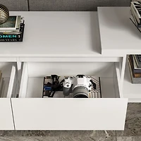 Tv stand with two doors and one drawer, media console with six fixed shelves, entertainment center in white wood