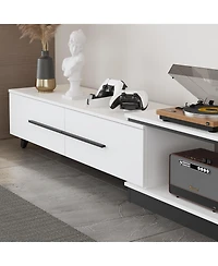 Retractable Tv stand with 4 drawers, media console with metal handles and feet, splicable entertainment center