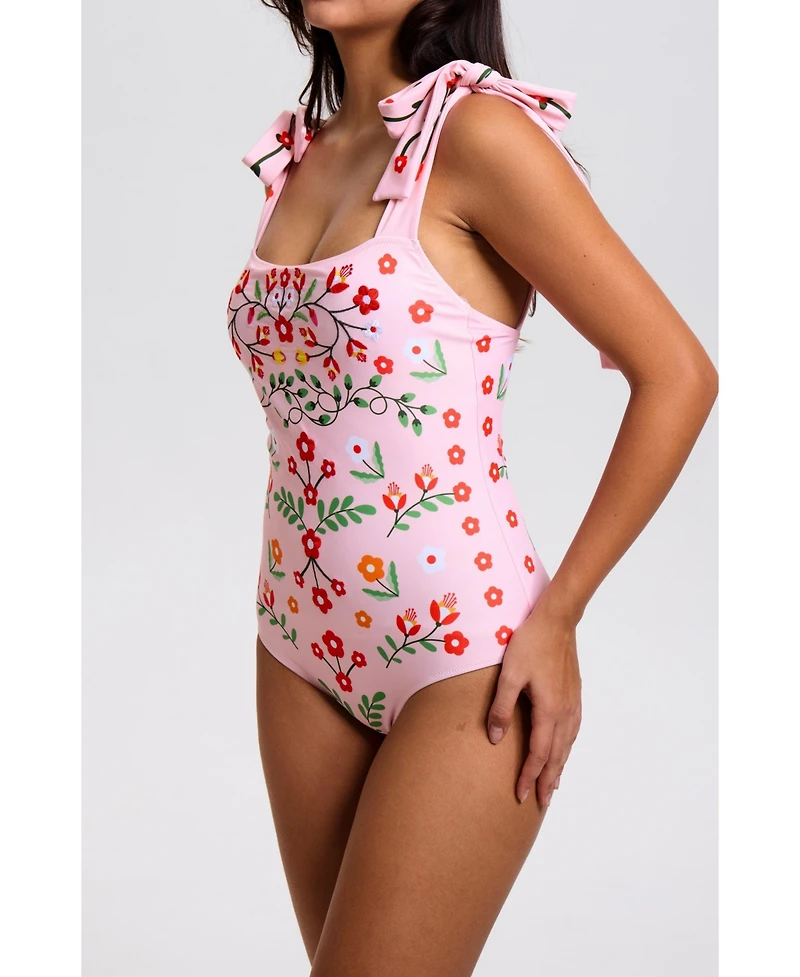 Jessie Zhao New York Women's Pink Floral Harmony Embroidered Swimsuit