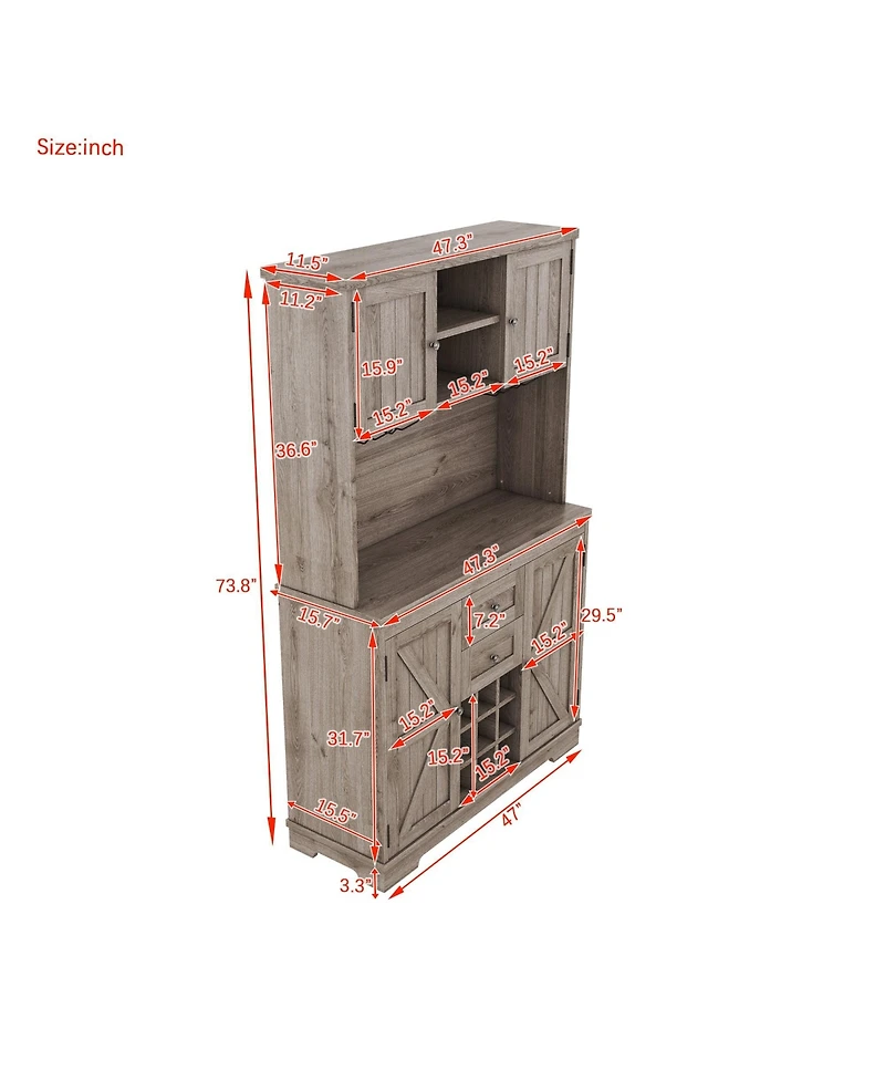 Coffee Bar Cabinet Kitchen with Storage, Farmhouse Wine Drawers shelves and cabinets, Buffet & Glass Racks for Dinin
