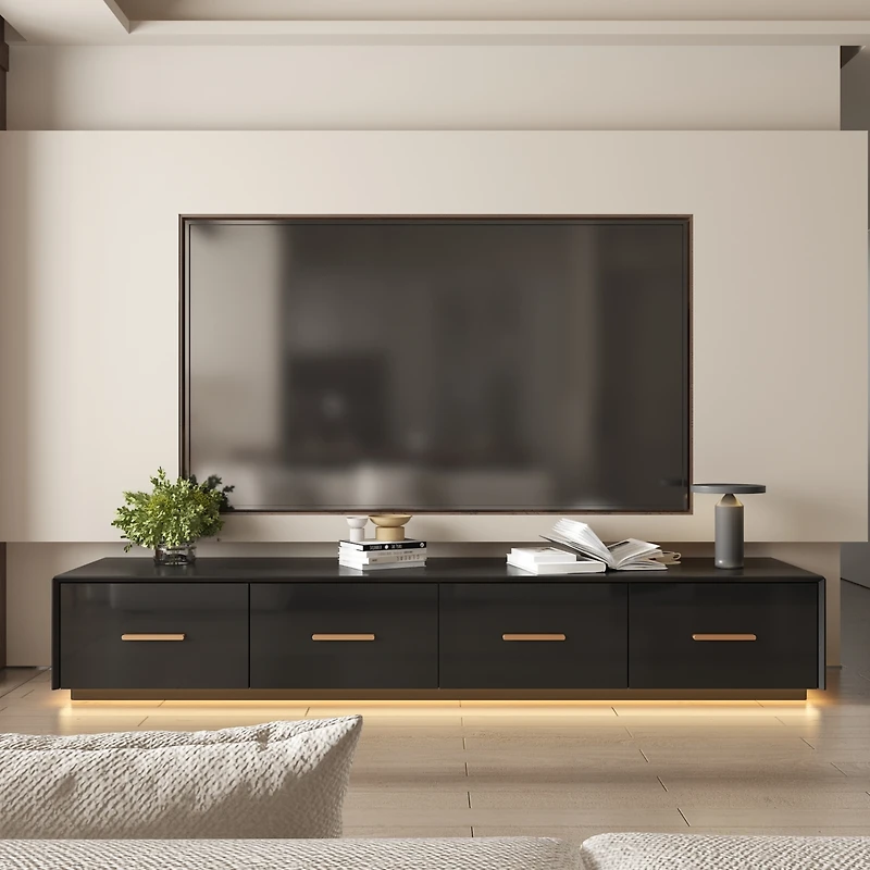 Tv stand with 4 drawers, media console with light strip