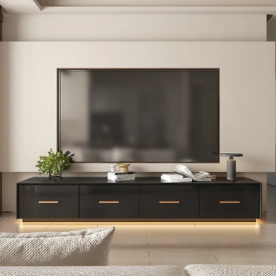 Tv stand with 4 drawers, media console with light strip