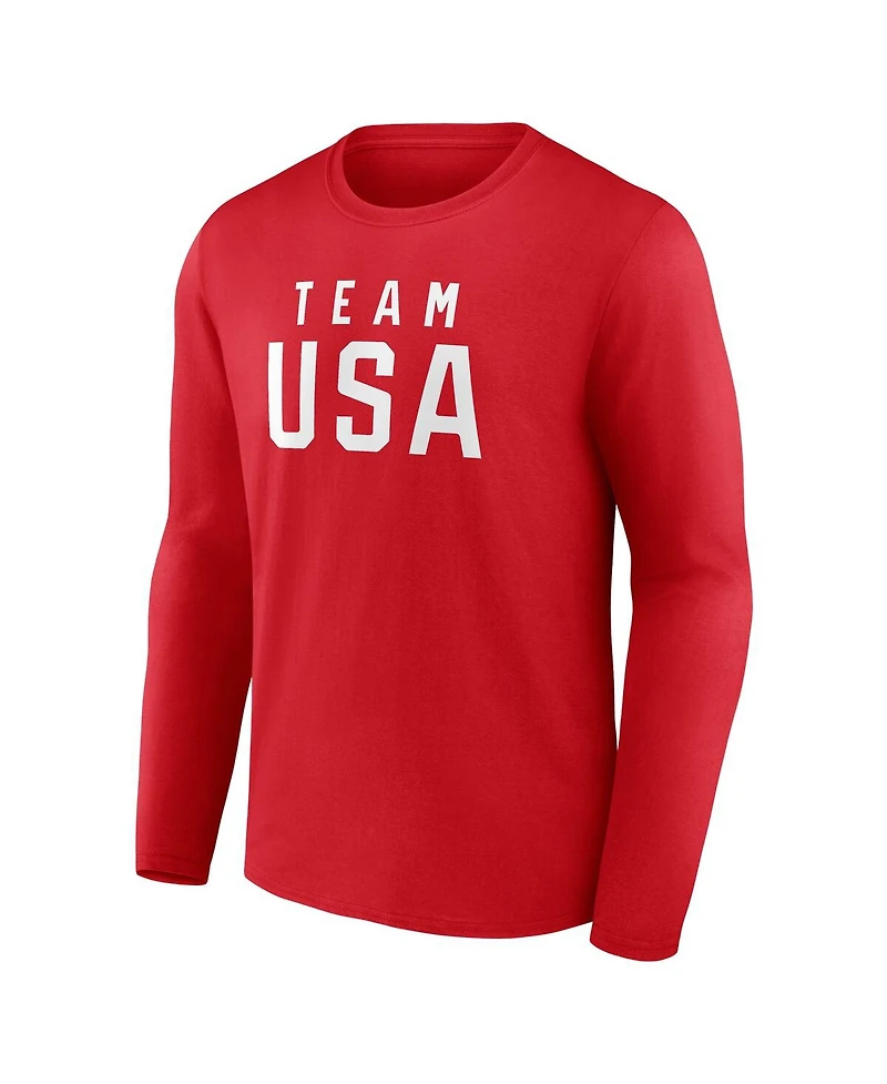 Fanatics Men's Red Team Usa Wordmark Long Sleeve T-Shirt