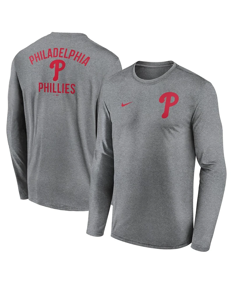 Nike Men's Heather Charcoal Philadelphia Phillies 2-Hit Legend Performance Long Sleeve T-Shirt