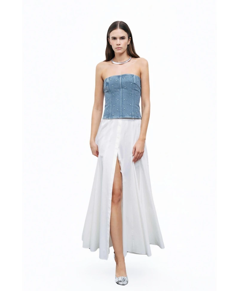 Nocturne Women's Stoned Strapless Denim Crop Top