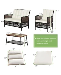 Gymax 8 Piece Patio Pe Wicker Conversation Furniture Set w/ Acacia Wood Tabletop & Cushions