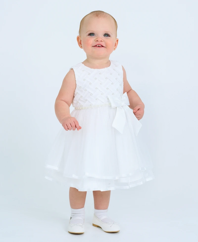 Rare Editions Baby Girls Tiered Pearl Sleeveless Dress