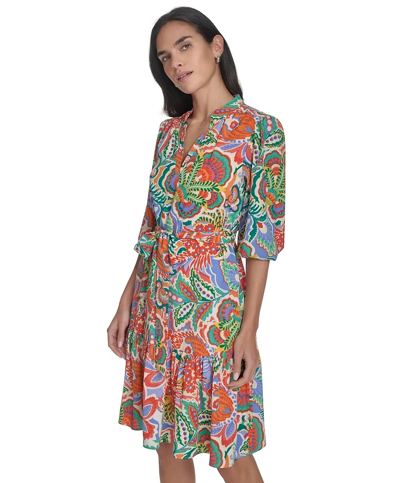 Jessica Howard Women's Printed Tie-Waist Balloon-Sleeve Dress