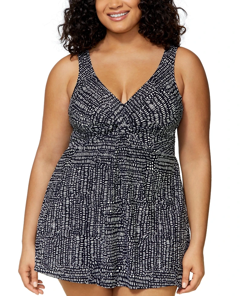 Island Escape Plus Magnolia Twist-Front Underwire Swim Dress, Exclusively at Macys