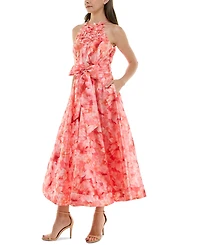 Taylor Women's Floral-Trim Bow-Waist Midi Dress