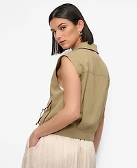 Dkny Women's Twill Notched Collar Cargo Vest