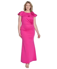 Jessica Howard Plus Ruffle-Sleeve Rosette-Trim A-Line Gown