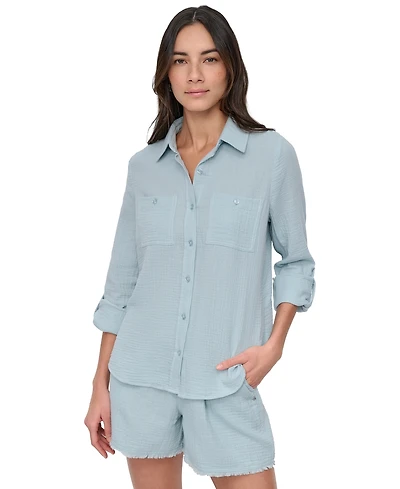 Dkny Jeans Petite Cotton Roll-Tab Shirt