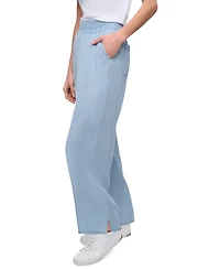 Dkny Jeans Petite Chambray Smocked-Waist Wide-Leg Pants