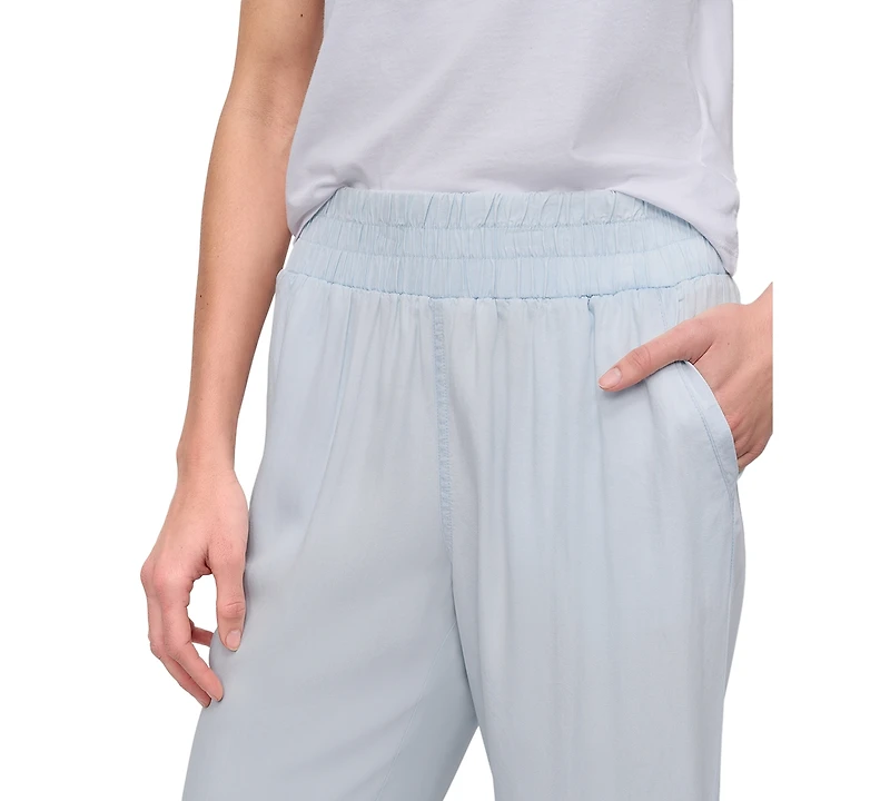 Dkny Jeans Petite Chambray Smocked-Waist Wide-Leg Pants