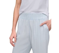 Dkny Jeans Petite Chambray Smocked-Waist Wide-Leg Pants