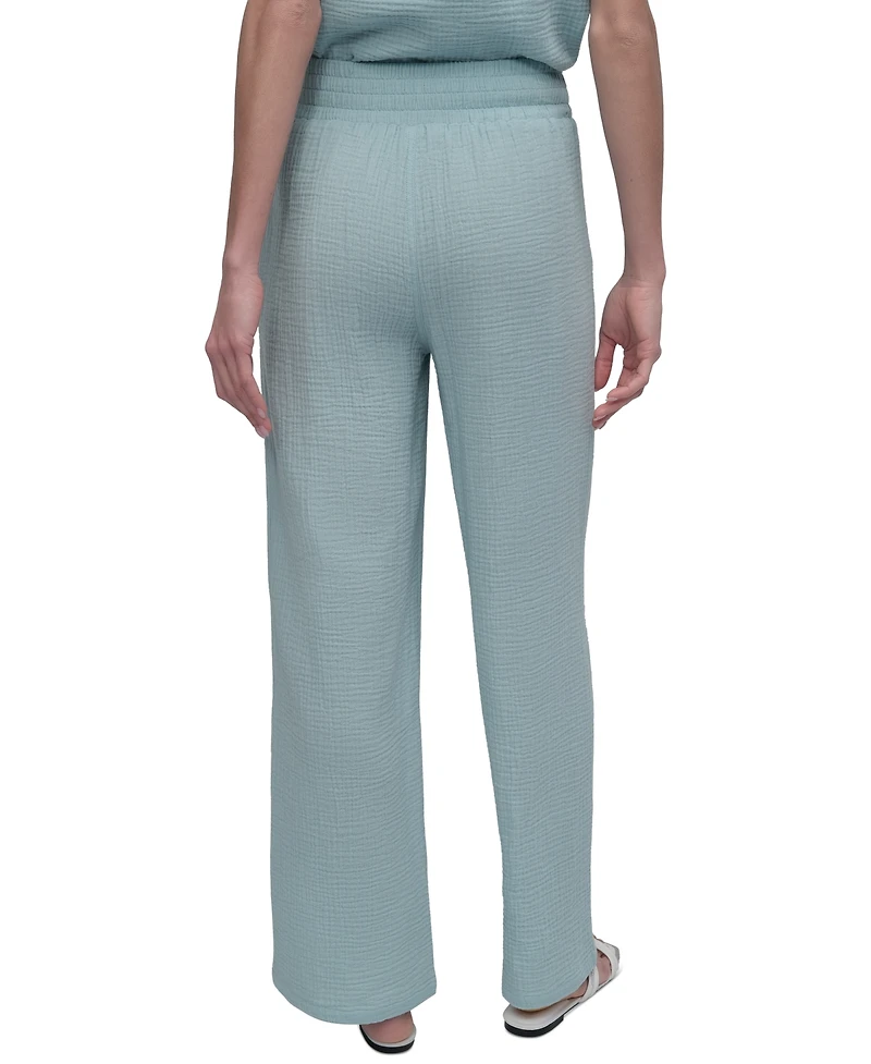 Dkny Jeans Petite Cotton High-Rise Smocked-Waist Pants