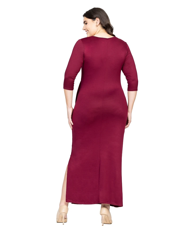 24seven Comfort Apparel Fitted V-Neck Side Slit Maxi Dress