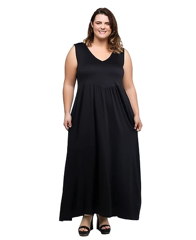 24seven Comfort Apparel Plus Maxi Sleeveless Dress with Pockets