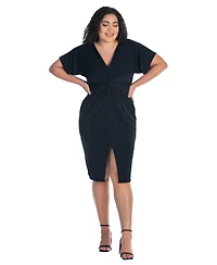 24seven Comfort Apparel Plus Short Sleeve V-Neck Twist Front Split Hem Dress