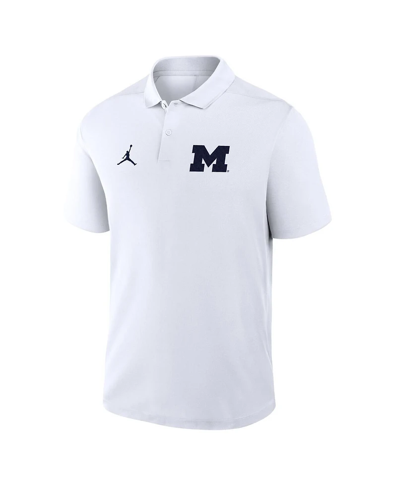 Jordan Men's White Michigan Wolverines Primetime Victory Primary Logo Performance Polo Shirt