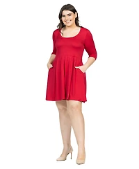 24seven Comfort Apparel Plus Size Fit and Flare Elbow Sleeves Dress