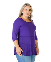 24seven Comfort Apparel Plus Size Ruched Sleeve Swing Tunic Top