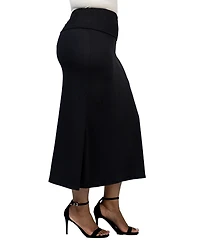24seven Comfort Apparel Plus Comfortable Fold Over Maxi Skirt