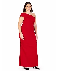 24seven Comfort Apparel Plus Formal One Shoulder Ruched Mermaid Maxi Dress