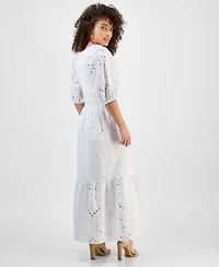 Tinsel Petite Eyelet Embroidered Cotton Maxi Dress