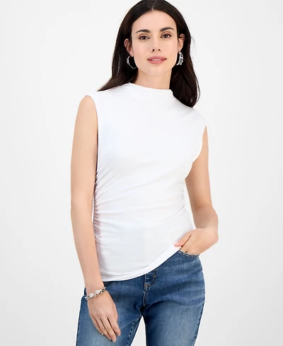 I.n.c. International Concepts Petite High-Neck Side-Ruched Top, Exclusively at Macy's
