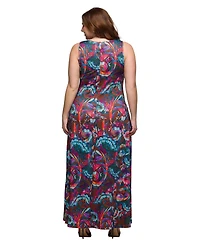 24seven Comfort Apparel Plus Print Scoop Neck A-Line Sleeveless Maxi Dress