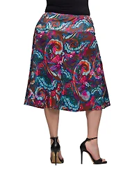 24seven Comfort Apparel Plus Print Comfortable Elastic Waist Knee Length Skirt