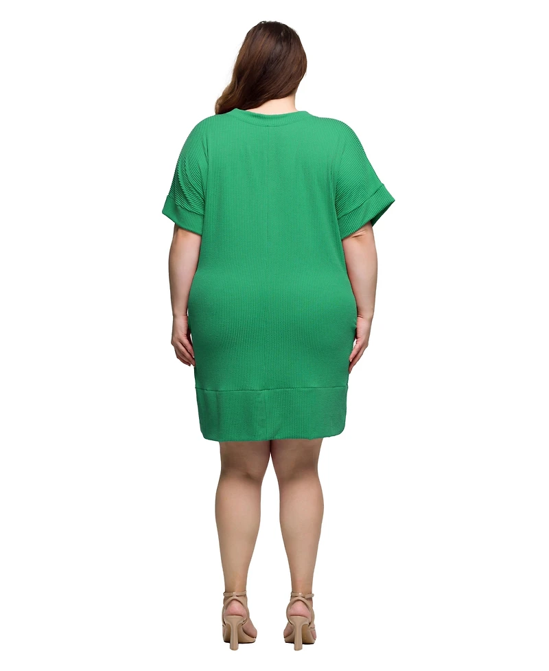 24seven Comfort Apparel Plus V-Neck Loose Fit Short Sleeve Pocket T Shirt Dress