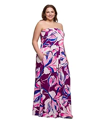 24seven Comfort Apparel Plus A-Line Strapless Maxi Dress with Pockets