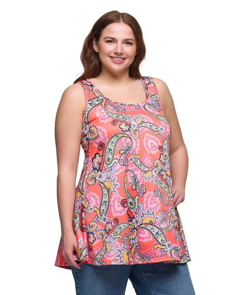 24seven Comfort Apparel Plus Casual Print Scoop Neck Tank Top