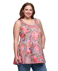 24seven Comfort Apparel Plus Casual Print Scoop Neck Tank Top