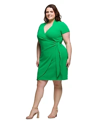 24seven Comfort Apparel Plus Mandarin Collar Knee Length Wrap Dress