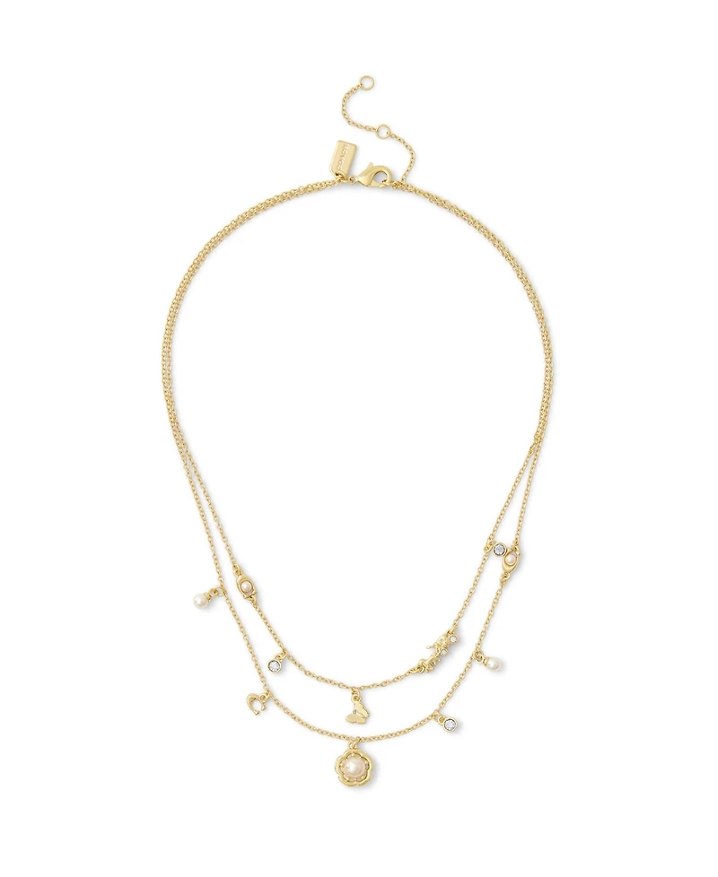 Coach Signature Faux Stone Tea Rose Cultivated Pearl Layered Necklace